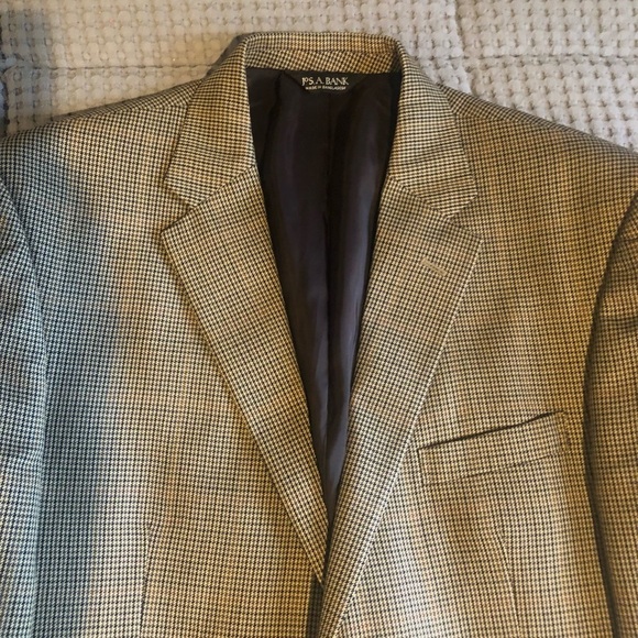 Jos A Banks Wool Blazer Sports Coat Tan Gun club check 42R - Picture 11 of 16